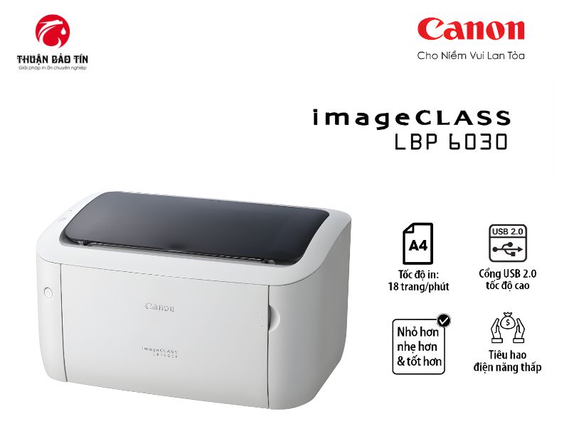 Máy in Canon LBP 6030 nhỏ gọn, lý tưởng cho văn phòng nhỏ hoặc gia đình.