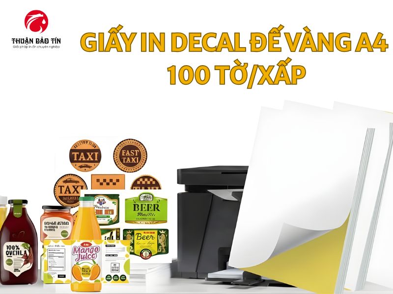 Giấy Decal đế vàng A4 với bề mặt trắng mịn, in tem nhãn sắc nét