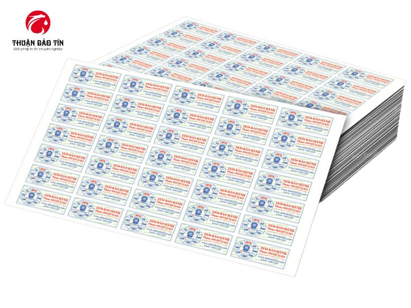 In tem sắc nét trên Giấy Decal tem bảo hành khổ A4.