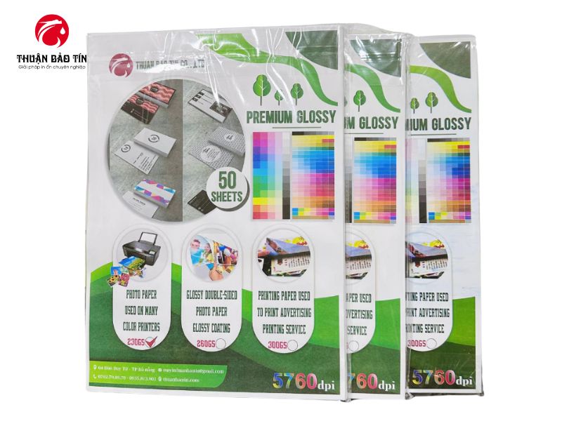 Giấy in ảnh 2 mặt bóng 230gsm A4 bề mặt bóng mịn, định lượng dày, chất lượng cao tại Thuận Bảo Tín