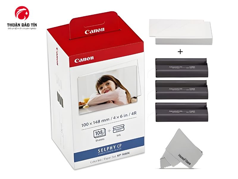 Bộ giấy in ảnh Canon KP108IN với kích thước 10×15 cm, phù hợp in ảnh postcard chất lượng cao.