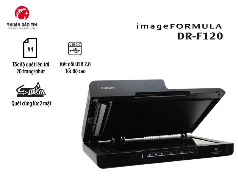 Cấu trúc lai ADF + Flatbed trên Máy Scan Canon DR F120 giúp xử lý linh hoạt nhiều loại tài liệu