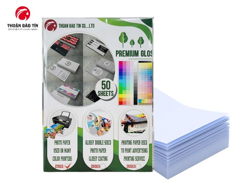 Giấy in ảnh 2 mặt bóng 210gsm A4 định lượng dày, bề mặt phủ bóng cao cấp cho bản in sắc nét