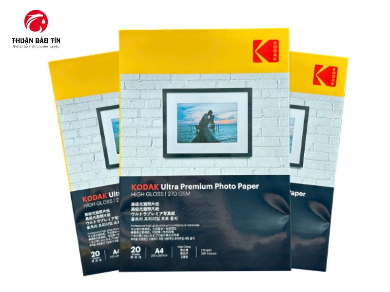 Giấy in ảnh Kodak RC A4 20 tờ bề mặt bóng, màu sắc sắc nét.