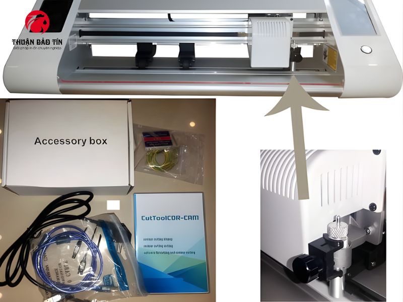 máy cắt bế Decal Refine 450L mini với màn hình điều khiển cảm ứng hiện đại, dễ thao tác.