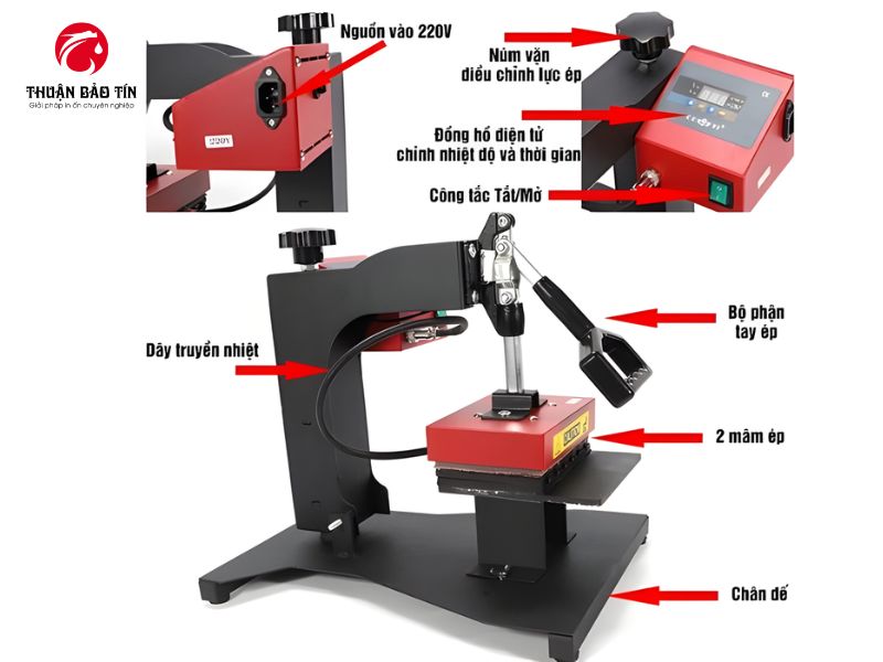 Máy ép nhiệt 2 trong 1 logo và mũ với bảng điều khiển kỹ thuật số hiện đại
