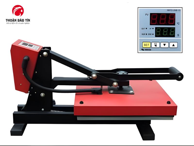 Máy ép nhiệt phẳng 40x50 cao áp với thiết kế chắc chắn, phù hợp xưởng in chuyên nghiệp.
