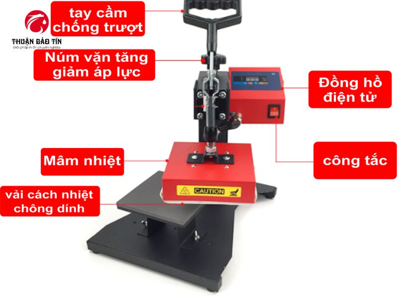 Máy ép nhiệt phẳng Logo 15x15 trục xoay giúp thao tác an toàn và linh hoạt