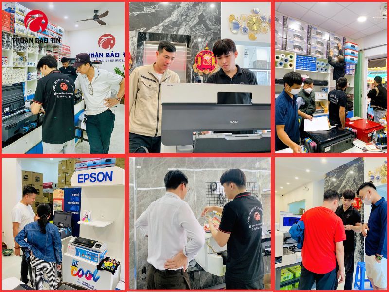 Kỹ thuật viên Thuận Bảo Tín hướng dẫn khách vận hành máy in và thiết bị in ấn - hỗ trợ tận tâm, bảo hành nhanh chóng